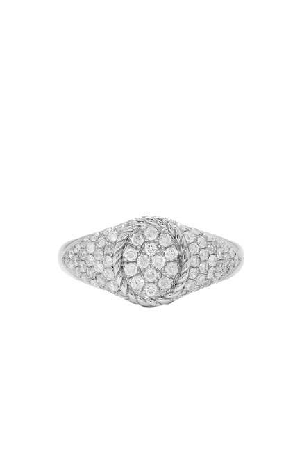 Baby Signet Ring, 18k White Gold with Diamonds
